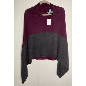 NWT Celeste Burgundy/Grey‎ Poncho Sweater Women One Size China Wool/Cashmere